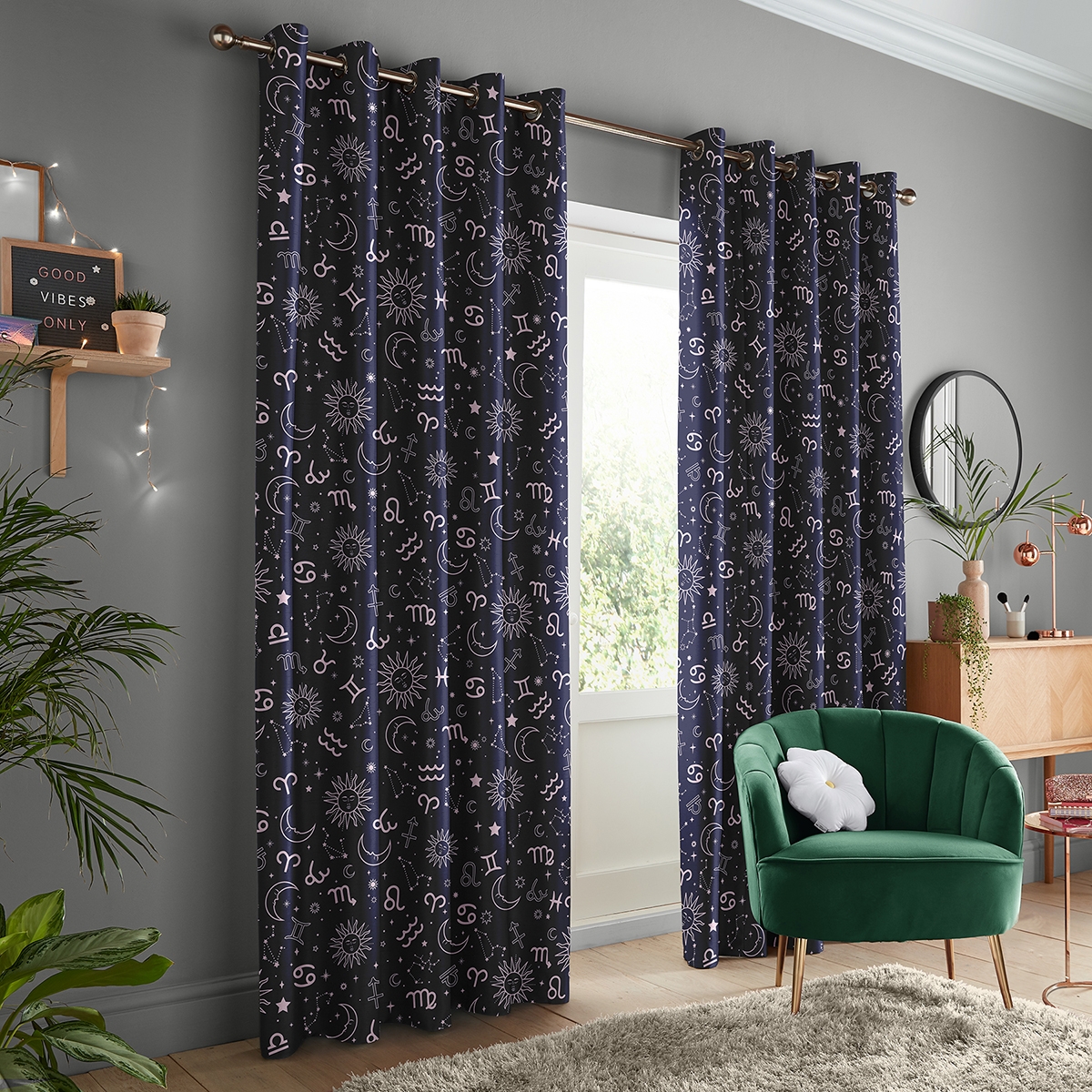 Product photograph of Skinny Dip Zodiac Navy And Pink Curtain from Choice Furniture Superstore.